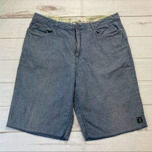Planet Earth Blue Medium Wash Pockets Flat Front Jean Shorts Size 34